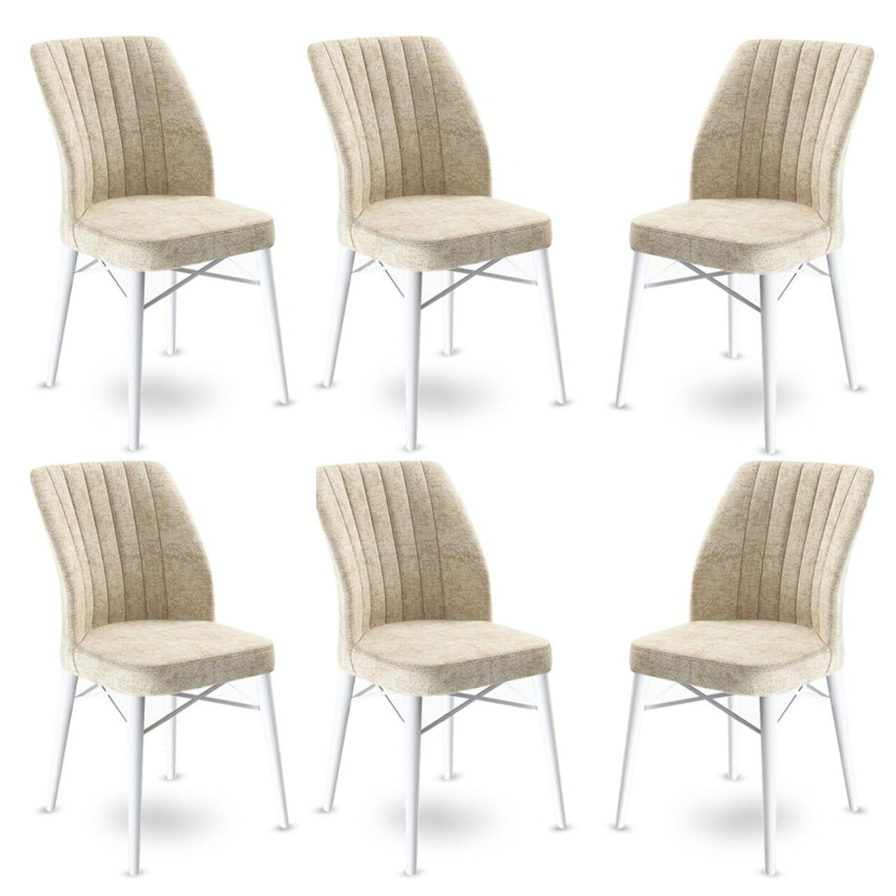 Set scaune 6 piese, Charlotte, Flex, Metal, Crem/Alb