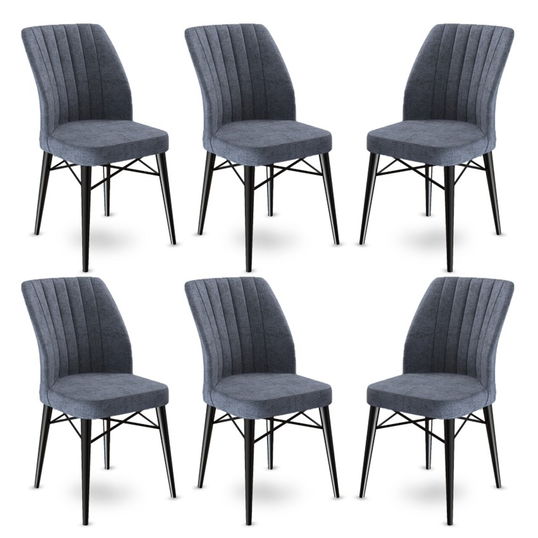Set scaune 6 piese, Charlotte, Flex, Metal, Fume / Negru