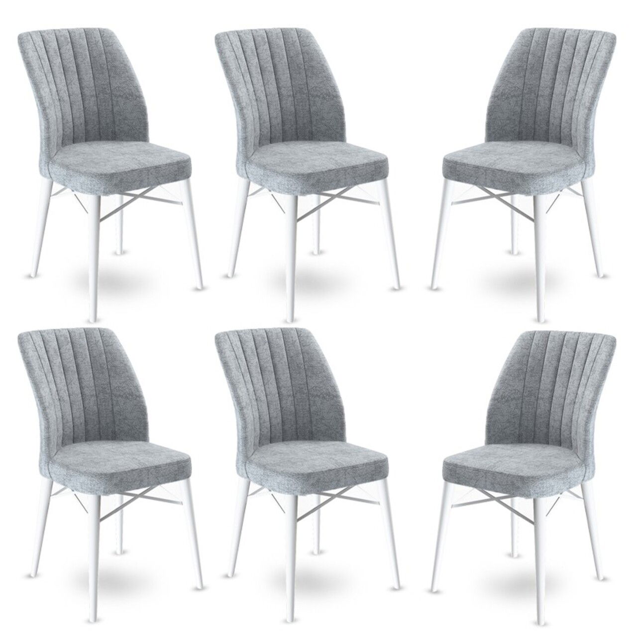 Set scaune 6 piese, Charlotte, Flex, Metal, Gri/Alb