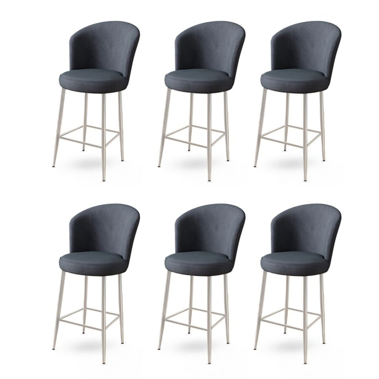 Set scaune de bar 6 piese, Charlotte, Alte, Metal, Antracit / Crom