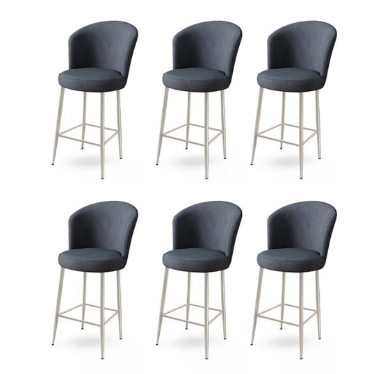 Set scaune de bar 6 piese, Charlotte, Alte, Metal, Antracit / Crom