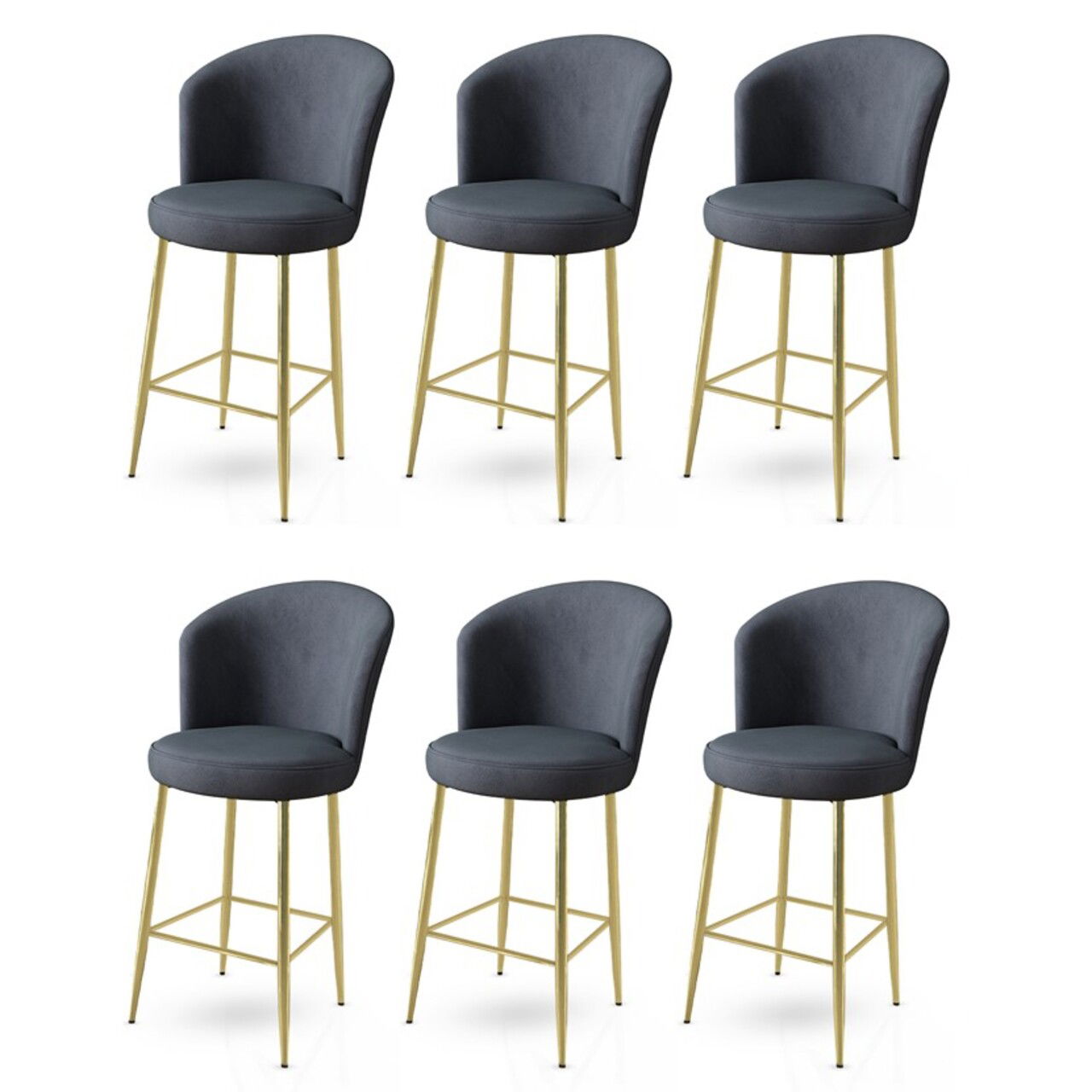 Set scaune de bar 6 piese, Charlotte, Alte, Metal, Antracit / Aur