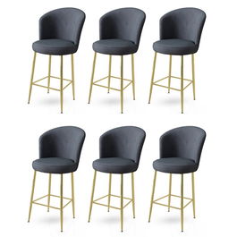Set scaune de bar 6 piese, Charlotte, Alte, Metal, Antracit / Aur