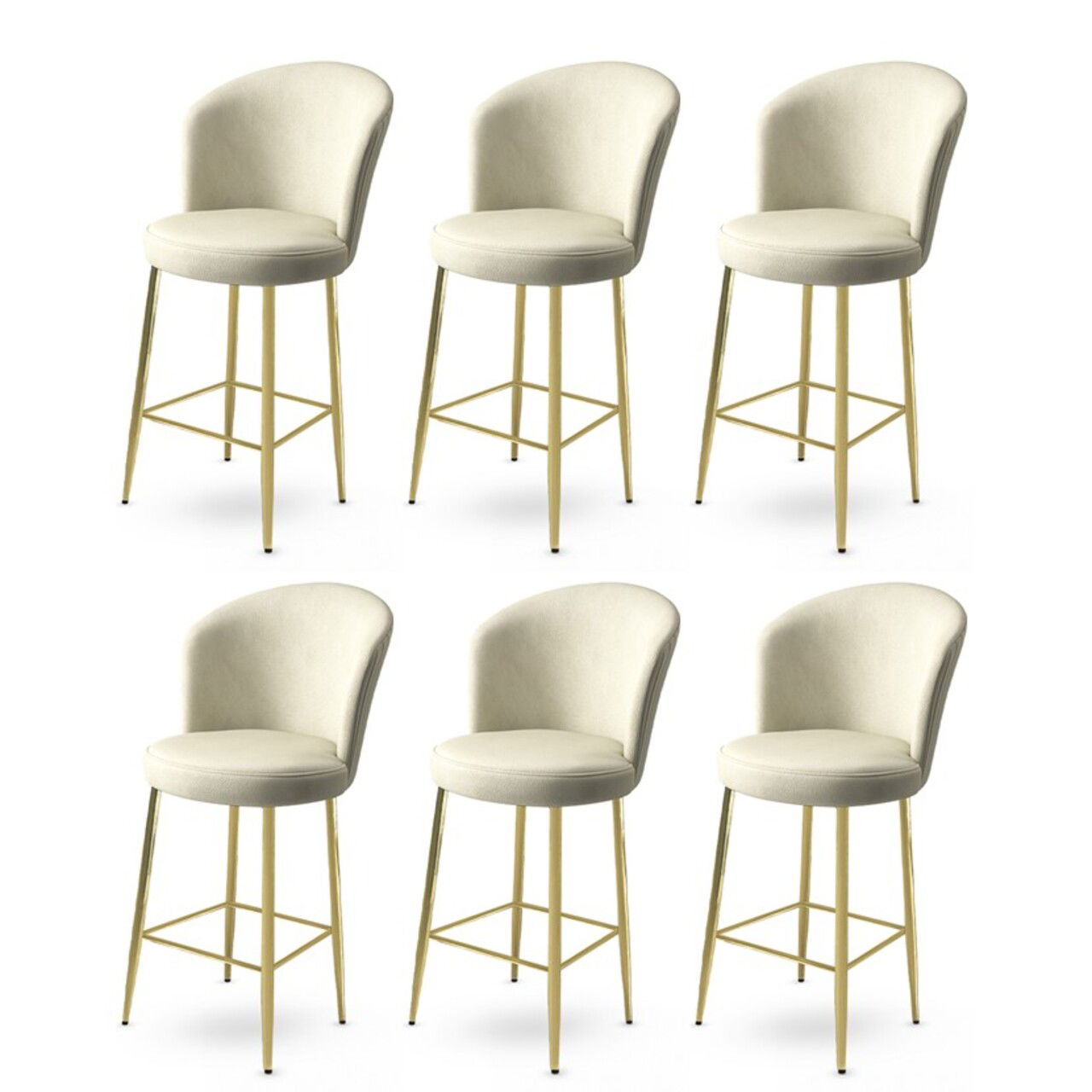 Set scaune de bar 6 piese, Charlotte, Alte, Metal, Crem / Aur