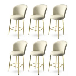 Set scaune de bar 6 piese, Charlotte, Alte, Metal, Crem / Aur