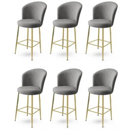 Set scaune de bar 6 piese, Charlotte, Alte, Metal, Gri / Auriu