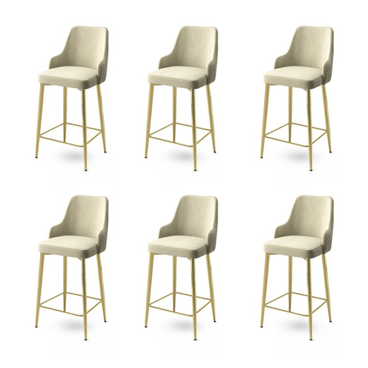 Set scaune de bar 6 piese, Charlotte, Enox, Metal, Crem / Aur