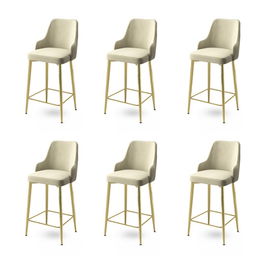 Set scaune de bar 6 piese, Charlotte, Enox, Metal, Crem / Aur