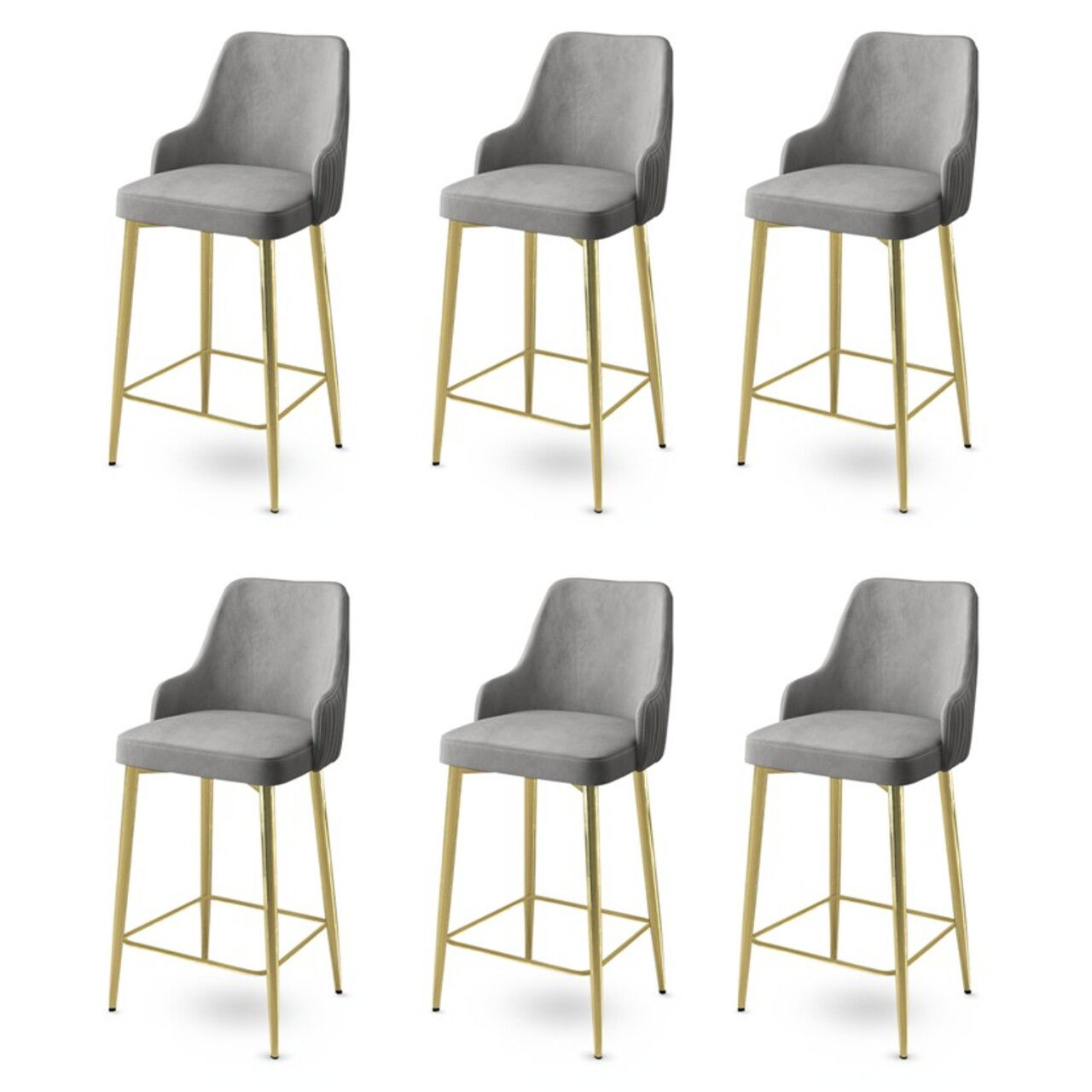 Set scaune de bar 6 piese, Charlotte, Enox, Metal, Gri / Auriu