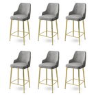 Set scaune de bar 6 piese, Charlotte, Enox, Metal, Gri / Auriu