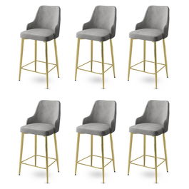 Set scaune de bar 6 piese, Charlotte, Enox, Metal, Gri / Auriu