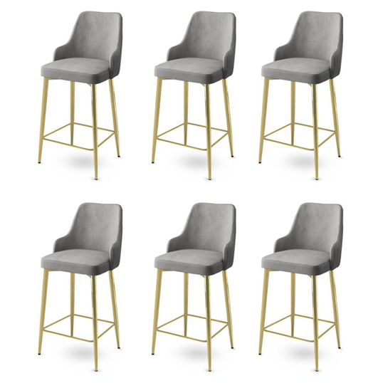 Set scaune de bar 6 piese, Charlotte, Enox, Metal, Gri / Auriu