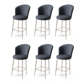 Set scaune de bar 6 piese, Charlotte, Fora, Metal, Antracit / Crom