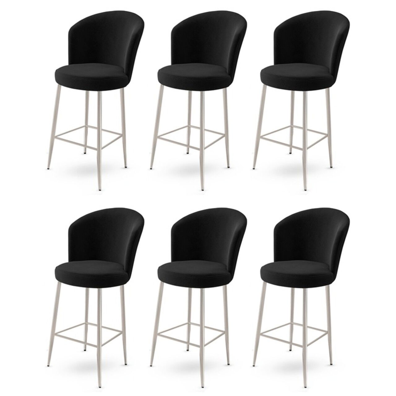 Set scaune de bar 6 piese, Charlotte, Fora, Metal, Negru / Crom