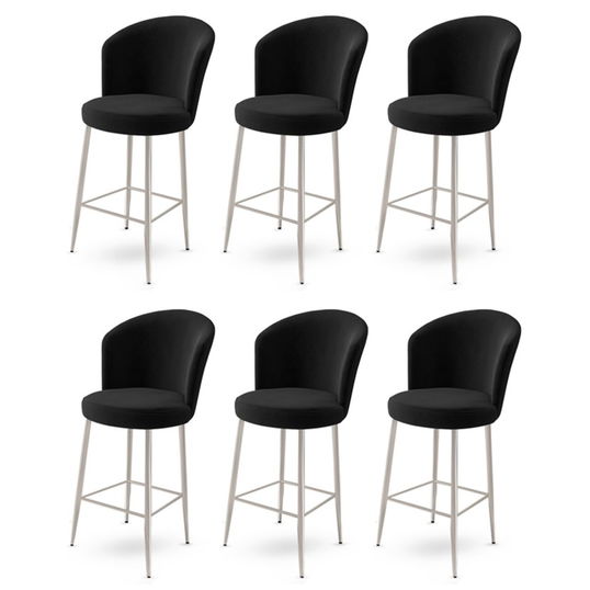 Set scaune de bar 6 piese, Charlotte, Fora, Metal, Negru / Crom