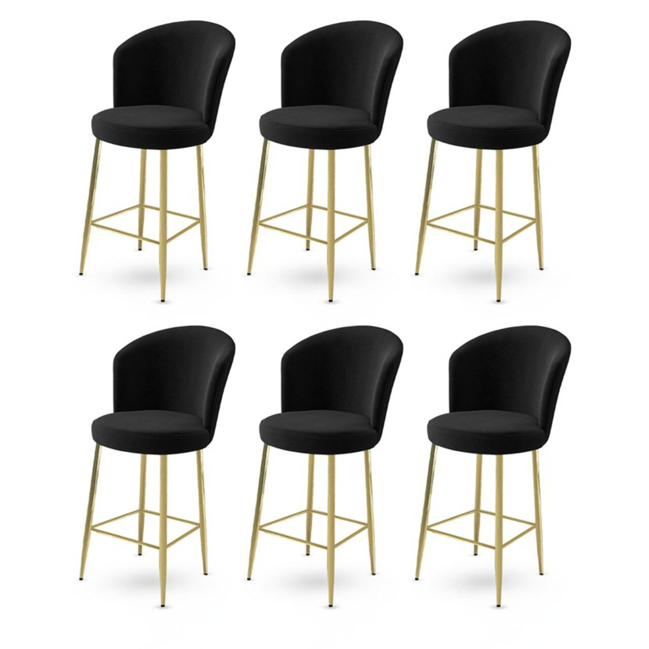 Set scaune de bar 6 piese, Charlotte, Fora, Metal, Negru