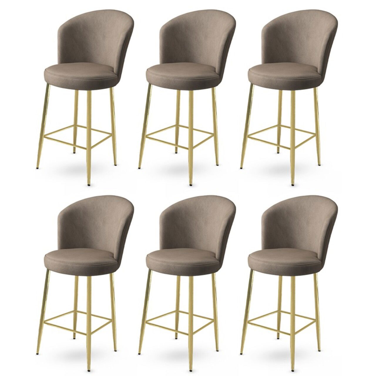 Set scaune de bar 6 piese, Charlotte, Fora, Metal, Cappuccino / Aur