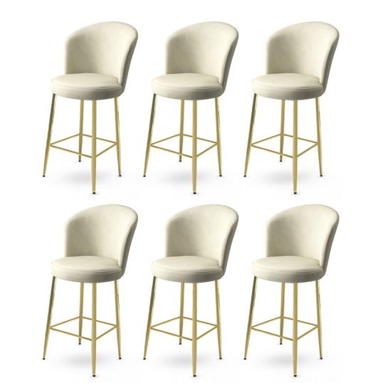 Set scaune de bar 6 piese, Charlotte, Fora, Metal, Crem / Aur