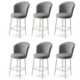 Set scaune de bar 6 piese, Charlotte, Fora, Metal, Gri/Crom