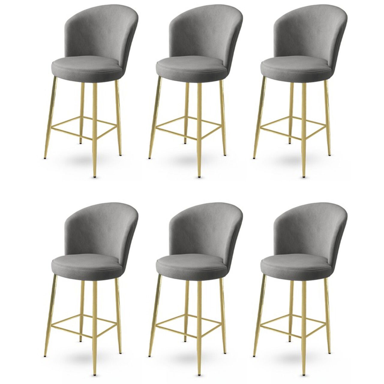 Set scaune de bar 6 piese, Charlotte, Fora, Metal, Gri / Auriu