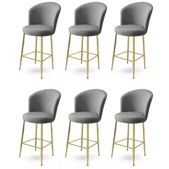 Set scaune de bar 6 piese, Charlotte, Fora, Metal, Gri / Auriu