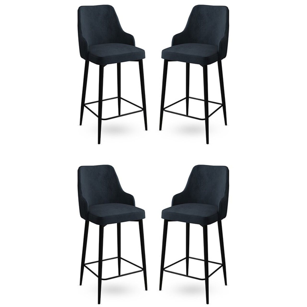 Set scaune de bar 4 piese, Charlotte, Enox, Metal, Antracit / Negru