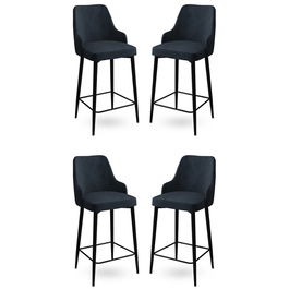 Set scaune de bar 4 piese, Charlotte, Enox, Metal, Antracit / Negru