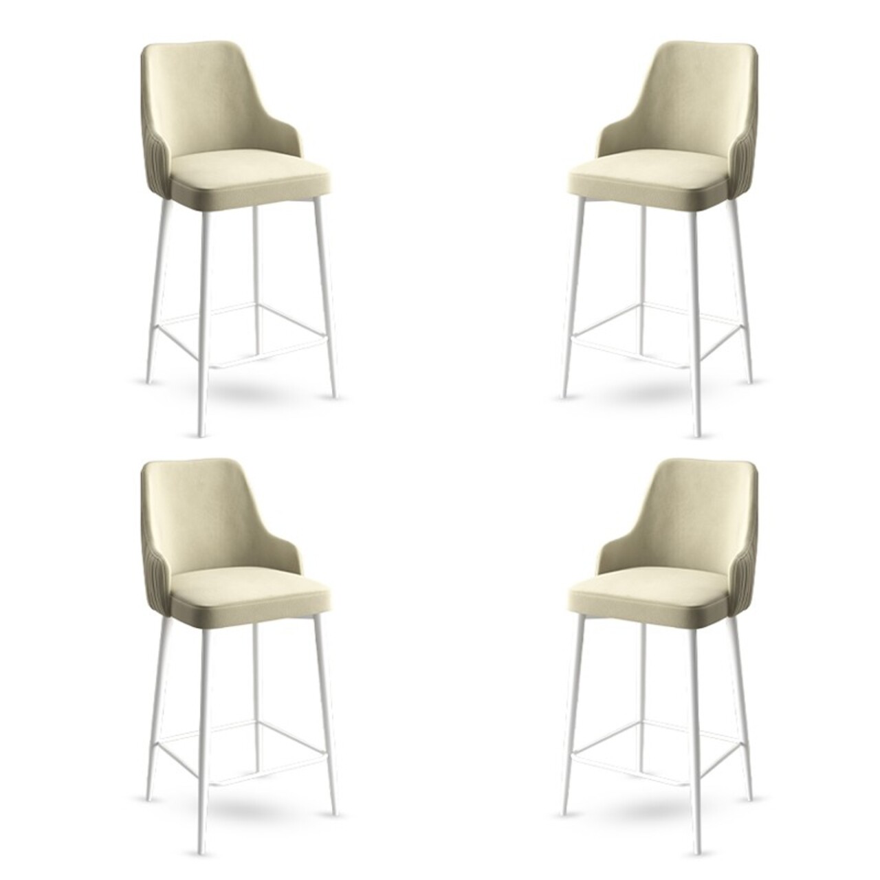 Set scaune de bar 4 piese, Charlotte, Enox, Metal, Crem/Alb