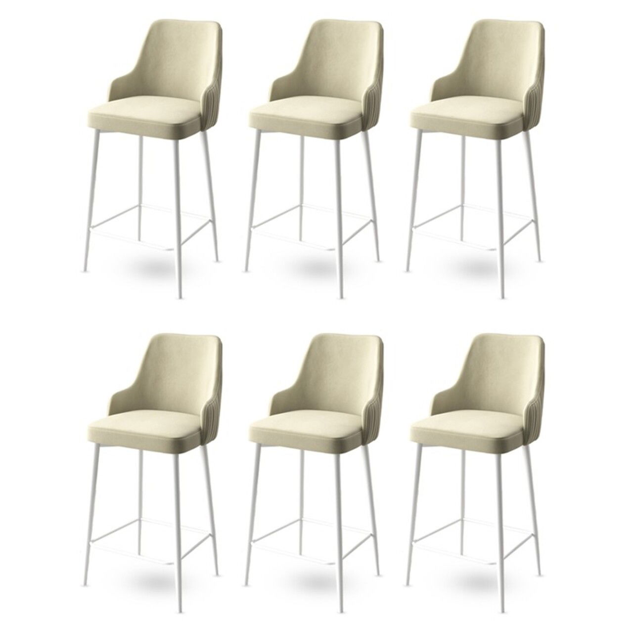 Set scaune de bar 6 piese, Charlotte, Enox, Metal, Crem/Alb