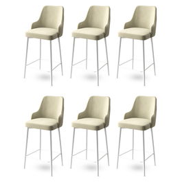 Set scaune de bar 6 piese, Charlotte, Enox, Metal, Crem/Alb