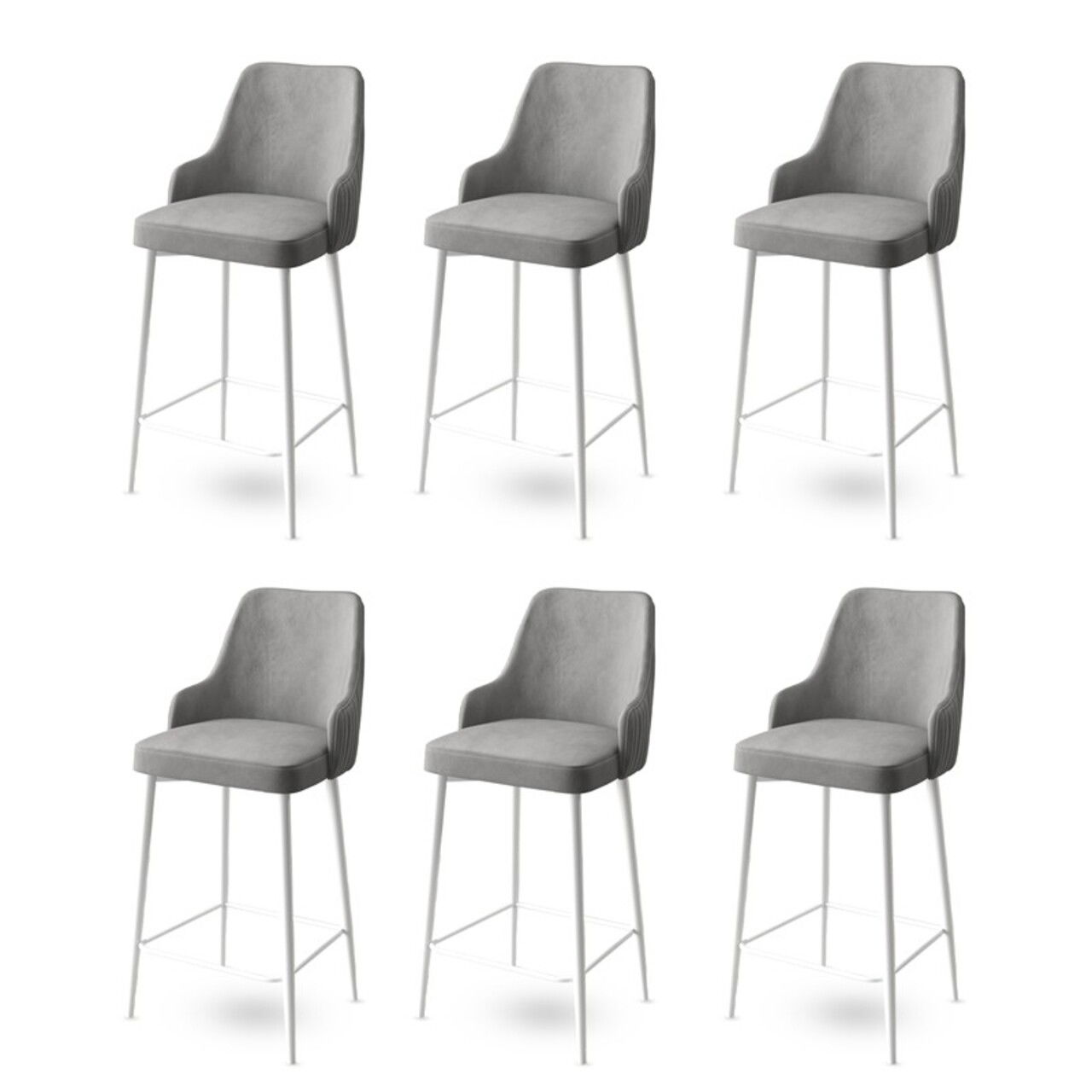Set scaune de bar 6 piese, Charlotte, Enox, Metal, Gri/Alb