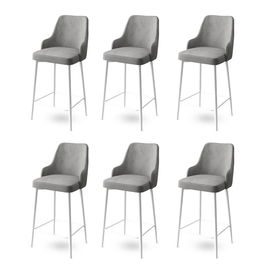 Set scaune de bar 6 piese, Charlotte, Enox, Metal, Gri/Alb