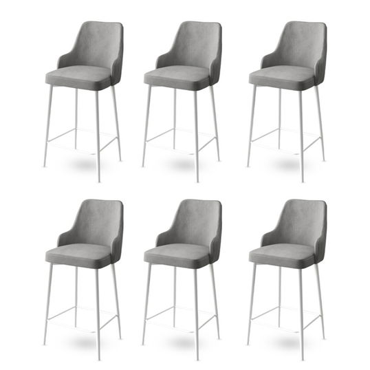 Set scaune de bar 6 piese, Charlotte, Enox, Metal, Gri/Alb