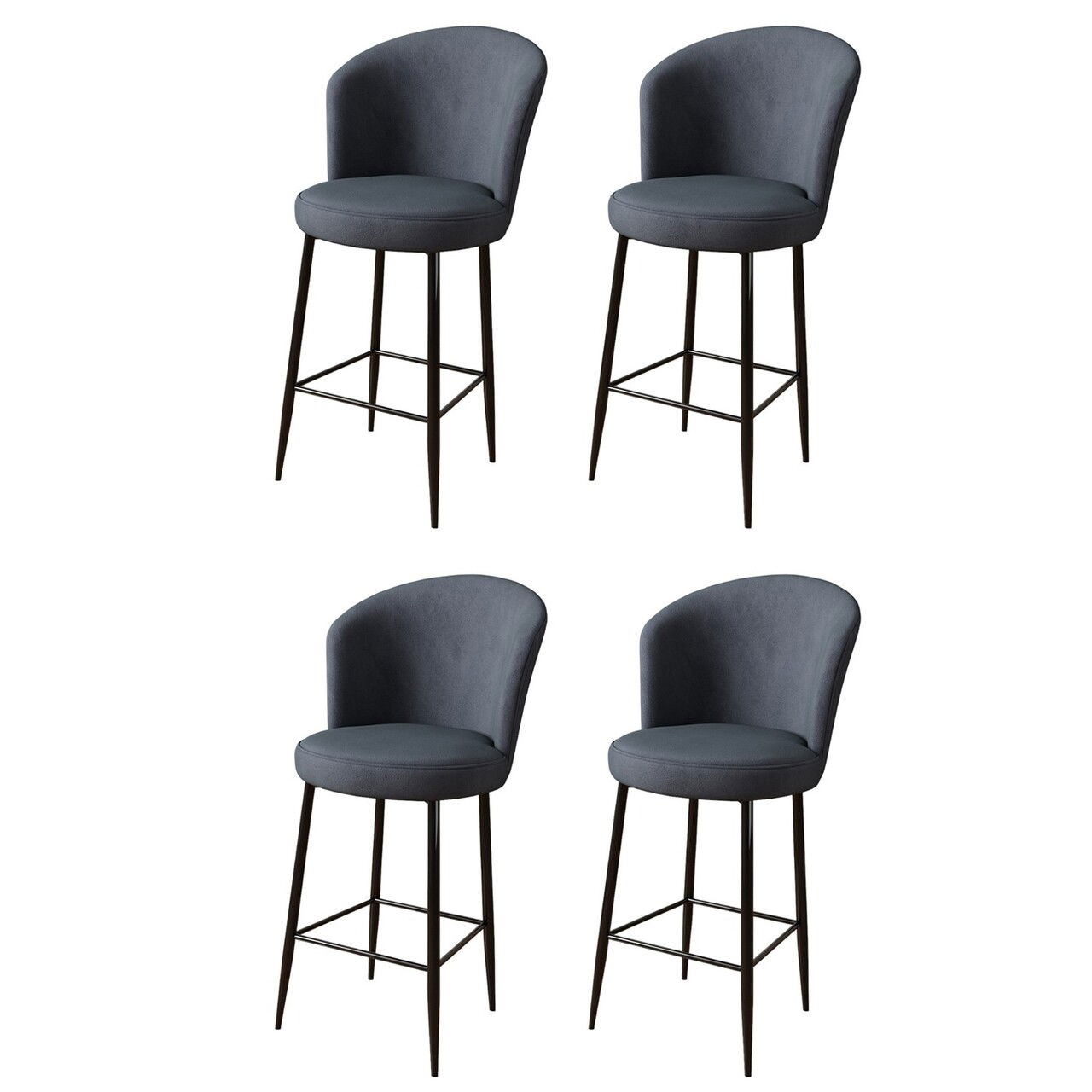 Set scaune de bar 4 piese, Charlotte, Alte, Metal, Antracit / Negru