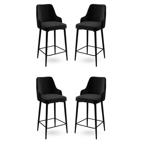 Set scaune de bar 4 piese, Charlotte, Enox, Metal, Negru