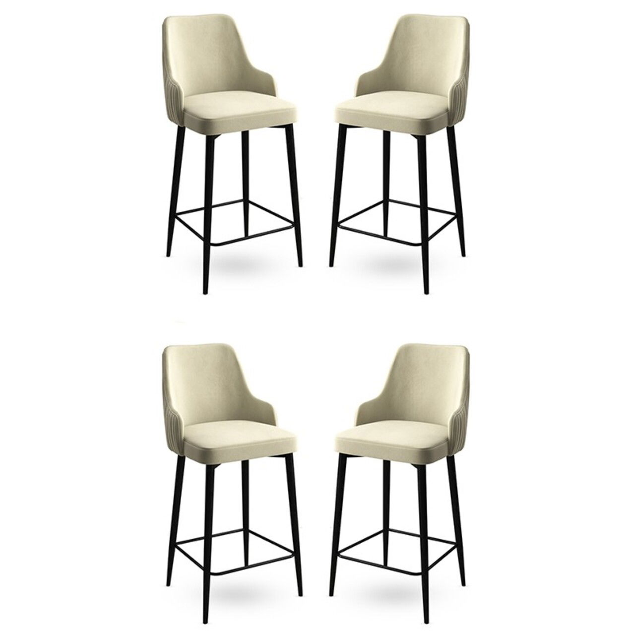 Set scaune de bar 4 piese, Charlotte, Enox, Metal, Crem/Negru