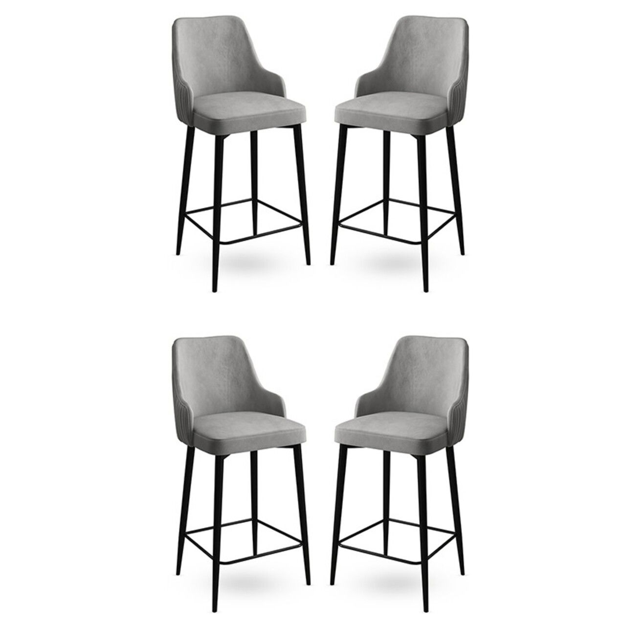 Set scaune de bar 4 piese, Charlotte, Enox, Metal, Gri/Negru