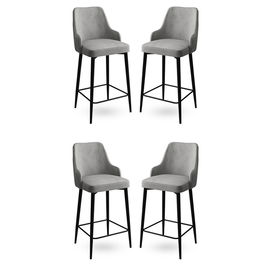Set scaune de bar 4 piese, Charlotte, Enox, Metal, Gri/Negru