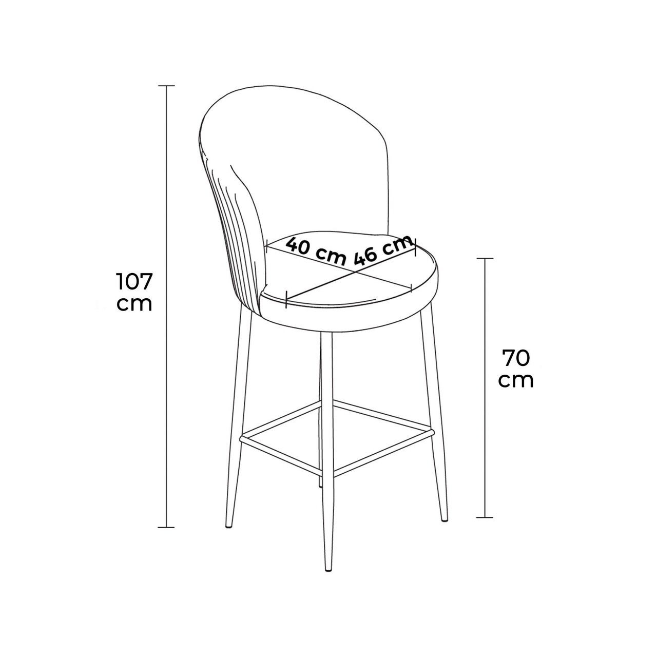 Set scaune de bar 4 piese, Charlotte, Fora, Metal, Antracit/Alb
