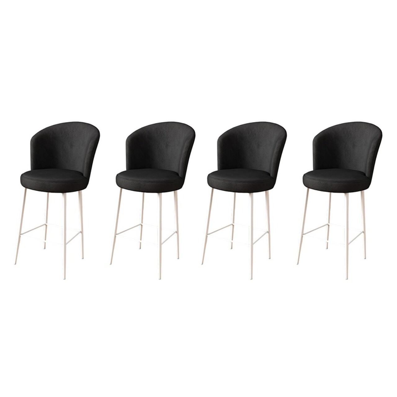Set scaune de bar 4 piese, Charlotte, Fora, Metal, Alb/Negru