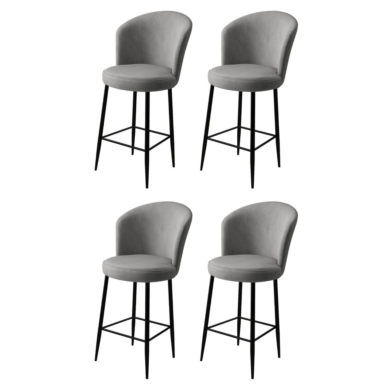 Set scaune de bar 4 piese, Charlotte, Fora, Metal, Gri/Negru