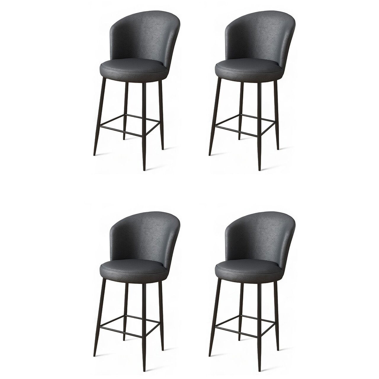 Set scaune de bar 4 piese, Charlotte, Uras, Metal, Antracit / Negru