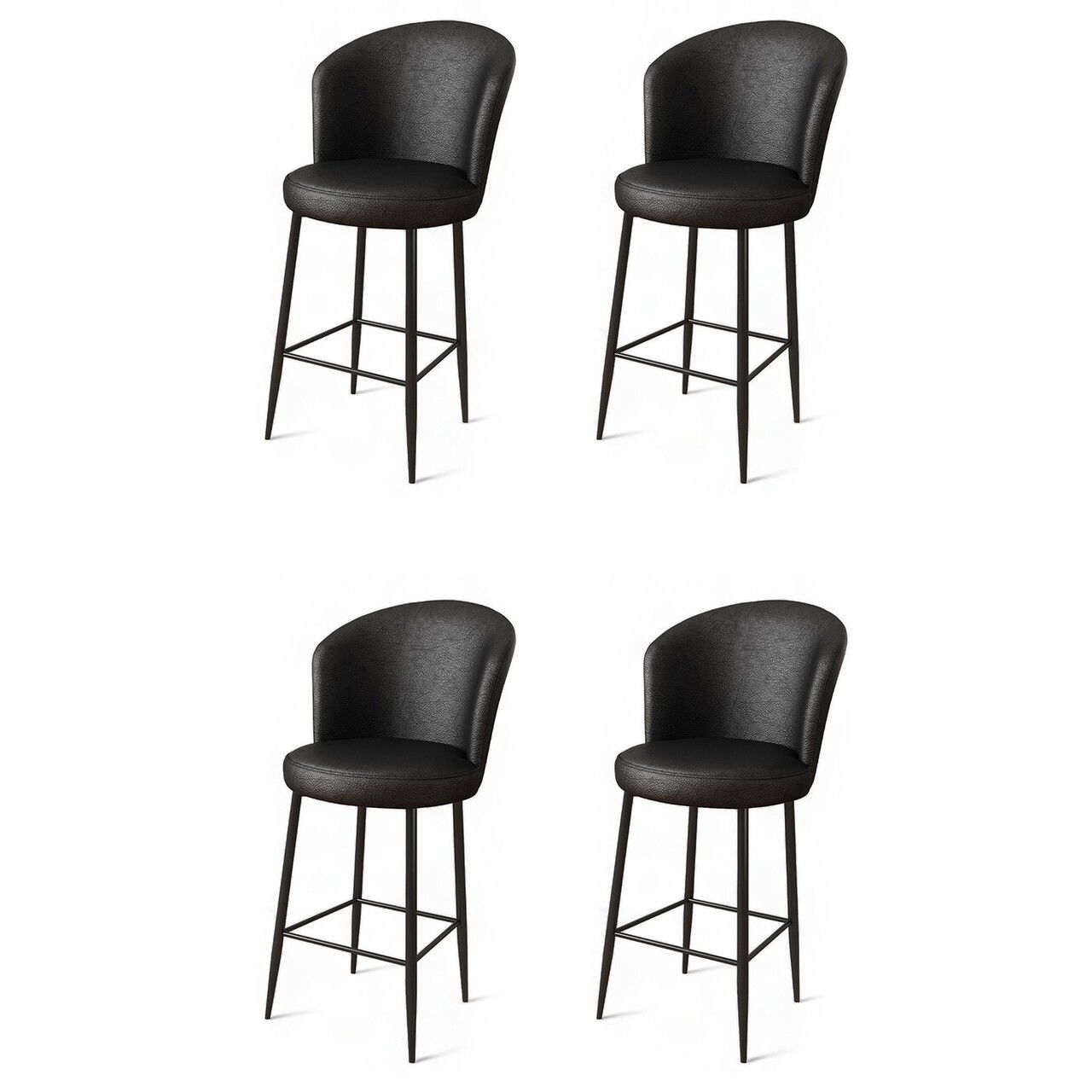 Set scaune de bar 4 piese, Charlotte, Uras, Metal, Negru