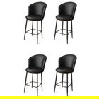 Set scaune de bar 4 piese, Charlotte, Uras, Metal, Negru