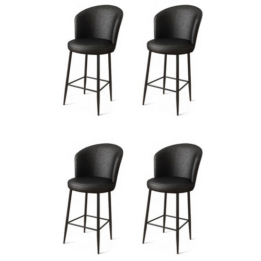 Set scaune de bar 4 piese, Charlotte, Uras, Metal, Negru