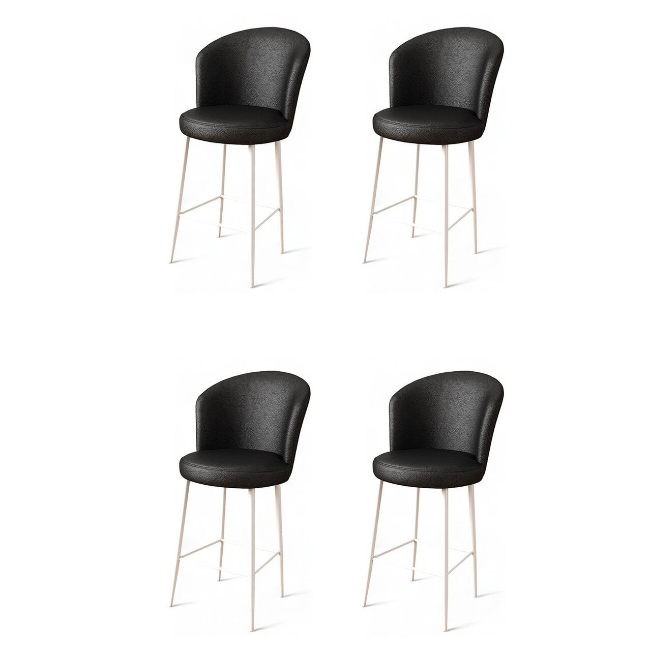 Set scaune de bar 4 piese, Charlotte, Uras, Metal, Alb/Negru