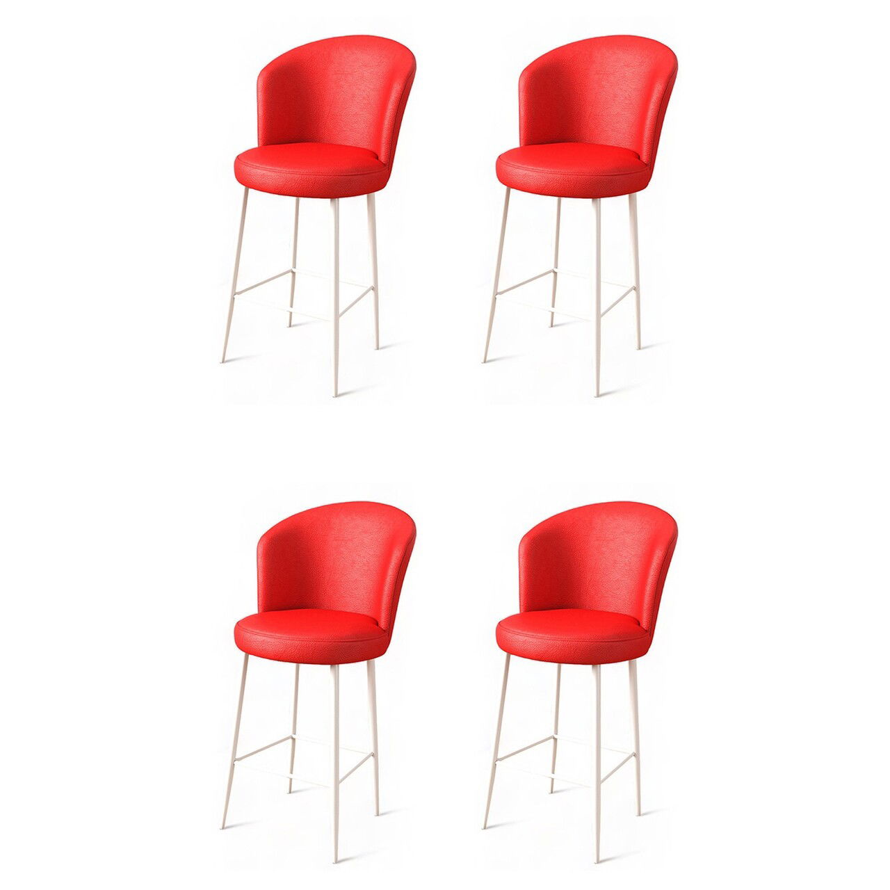 Set scaune de bar 4 piese, Charlotte, Uras, Metal, Rosu/Alb
