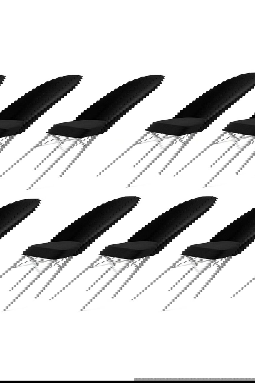 Set scaune 6 piese, Charlotte, Ritim, Metal, Alb/Negru