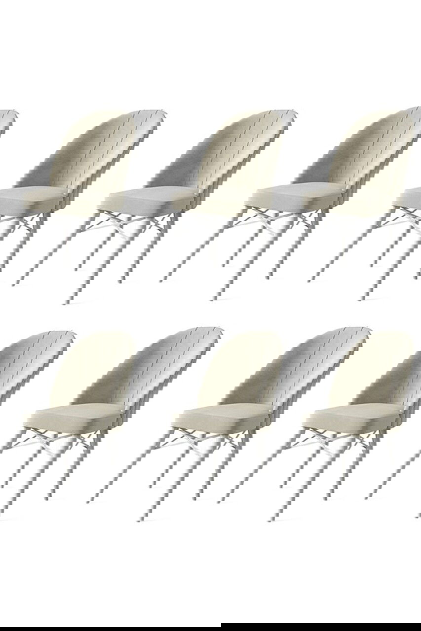 Set scaune 6 piese, Charlotte, Ritim, Metal, Crem/Alb