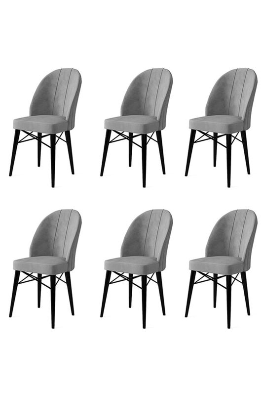 Set scaune 6 piese, Charlotte, Ritim, Metal, Gri/Negru